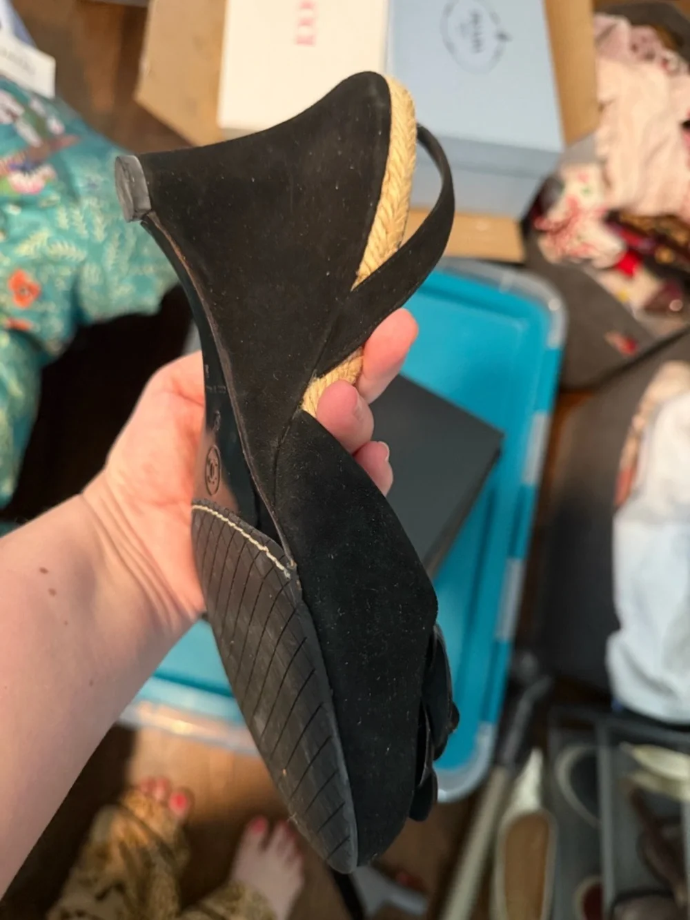 CHANEL Velvet Patent Camellia Espadrilles Wedge Sandals 37 Black